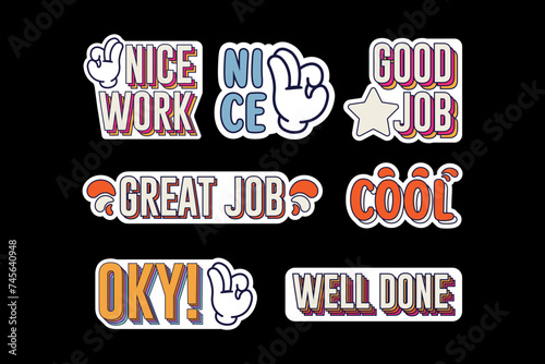 Set of hand drawn good job and great job stickers