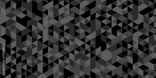Seamless geometric pattern square shapes low polygon backdrop background. Abstract geometric wall tile and metal cube background triangle wallpaper. Black and gray polygonal background.