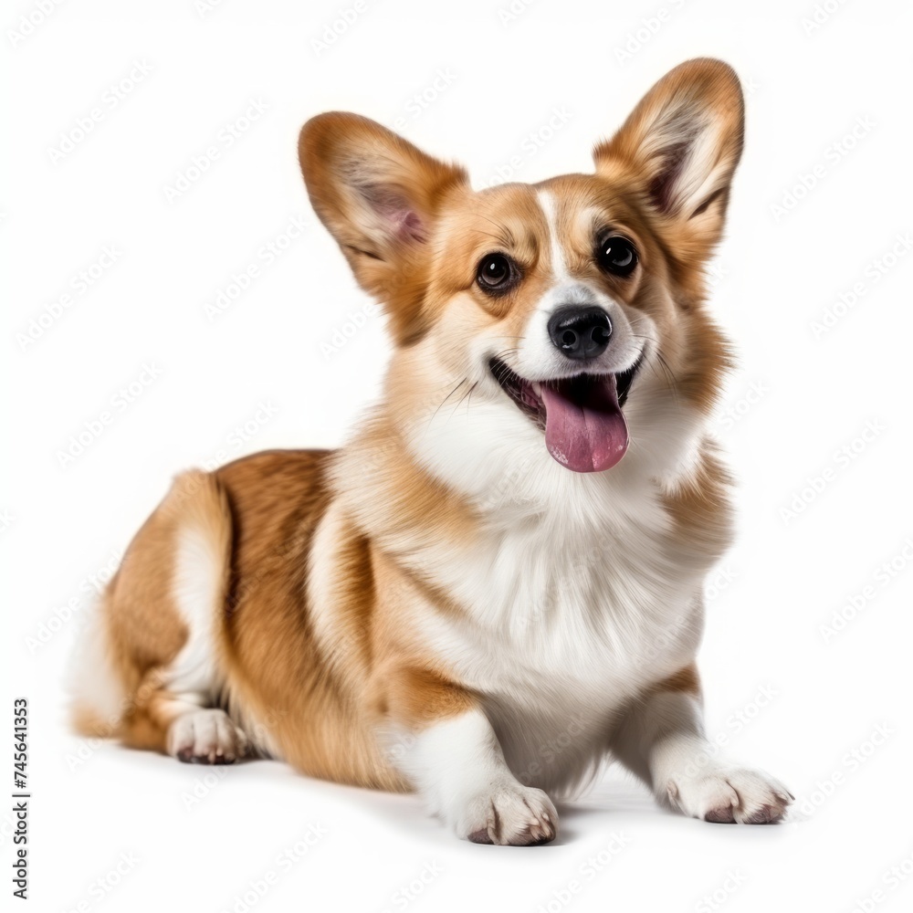 Realistic photo of a Corgi on a white background, short legs, attentive expression, affectionate and playful nature Generative AI