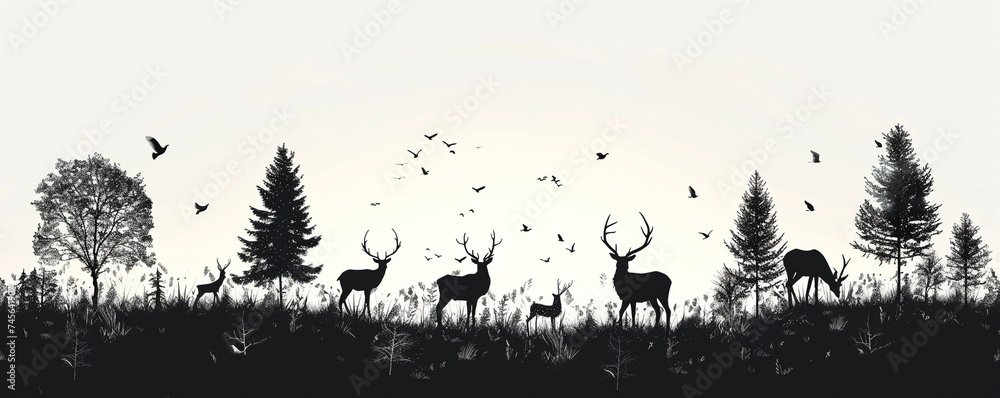 Vintage charm meets modern 4k technology wildlife silhouettes with no background for clean design - obrazy, fototapety, plakaty 