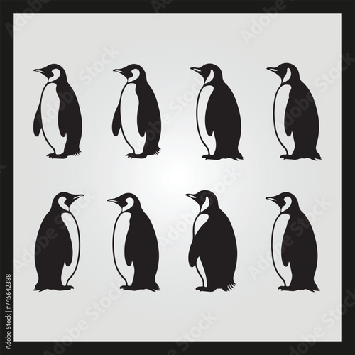 Penguin silhouette set Clipart on a hex color background