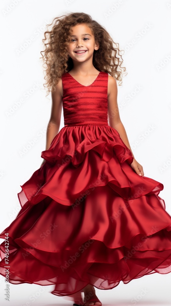 Stock image of a girl in a festive party dress on a plain white background Generative AI