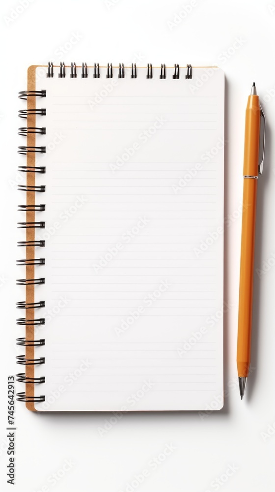 Stock image of a notepad and pen on a white background, organized and productive Generative AI Stock image of a notepad and pen on a white background, organized and productive Generative AI