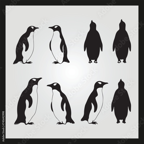 Penguin silhouette set Clipart on a hex color background