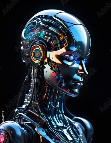 Intricate Android in Obscured Vision features a robot with a vibrant brain and complex mechanical structure, symbolizing the fusion of technology and human essence. AI Generated