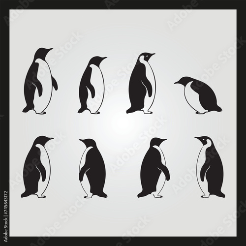 Penguin silhouette set Clipart on a hex color background
