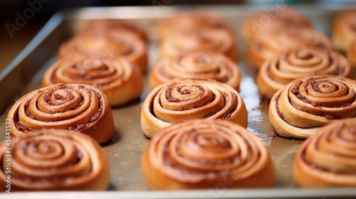 Generative AI Swedish cinnamon buns, known as "kanelbullar," with their distinct swirls and pearl sugar toppings