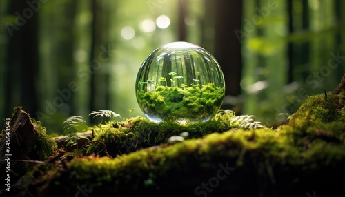crystal globe on moss in a forest #745643548