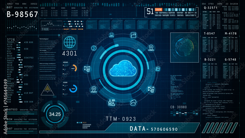 Innovative cloud computing security dashboard with advanced encryption and data analytics, emphasizing secure cloud data management and monitoring. 3d rendering
