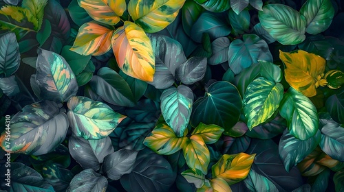 A vibrant array of leaves in an artistic style  using watercolor techniques and a light green and dark gray color palette  presented in ultra-high definition