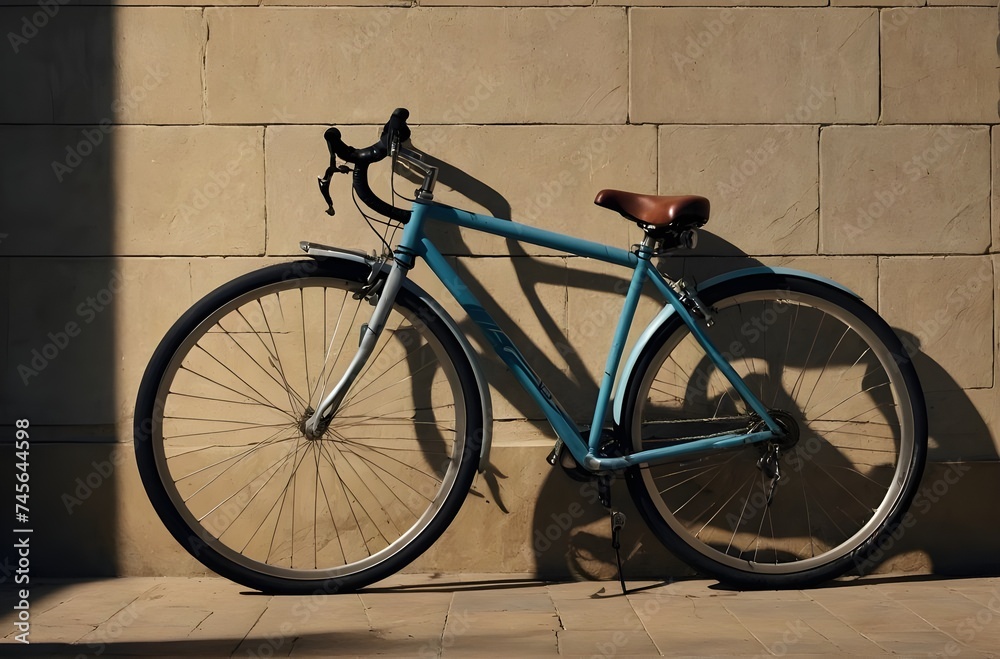 Urban Solitude: A Lone Bicycle Waits on a Sunny Day, generative AI
