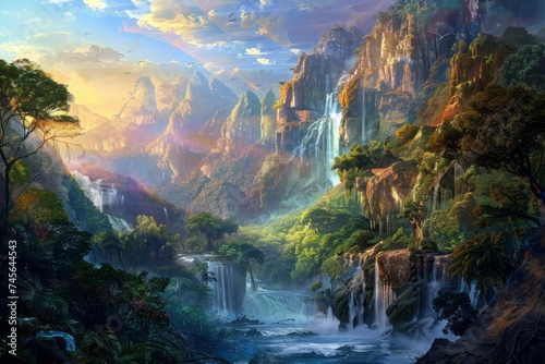 Geographical diversity  depicting surreal landscapes that seamlessly merge different biomes