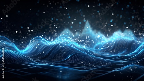 Vibrant particle wave visualization of sound and music loop in a dynamic and colorful display.