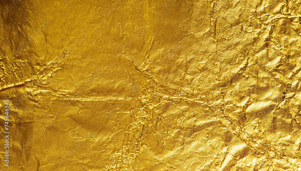 Gold foil paper decorative texture background; abstract macro still life image
