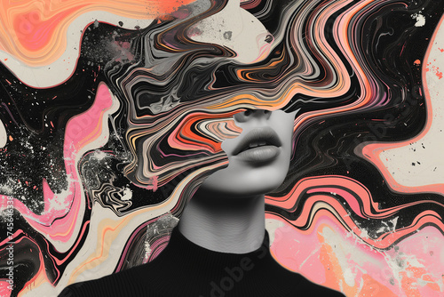 Abstract Portrait Collage - Contemporary Female Art  Vibrant  Dynamic  Expressive  Bold  and Colorful Fusion