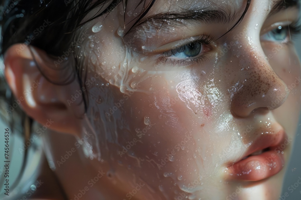 A close-up view of a teen performing a dedicated skincare routine to combat acne, using gentle cleansers and targeted treatments.