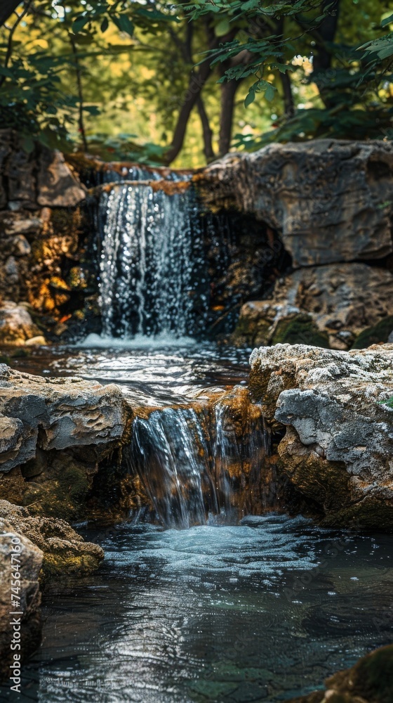 Obraz premium Waterfalls cascading into tranquility, the symphony of natures flow