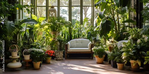 Lots of beautiful green lush indoor plants in the crapper generated ai