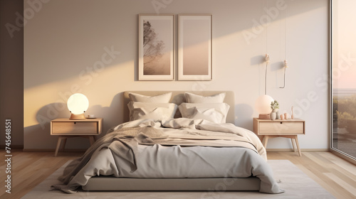 Stylish interior of bedroom late in evening 
