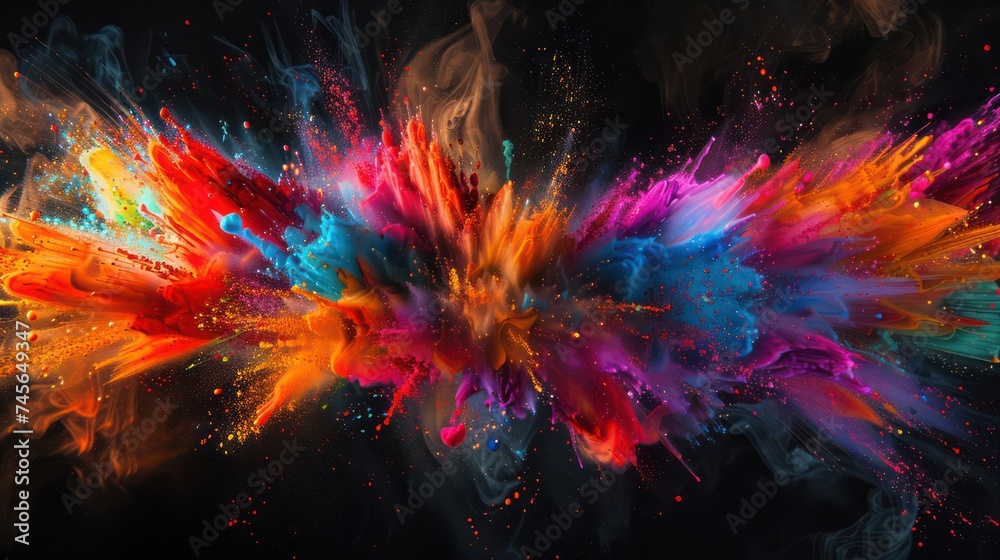 Vibrant explosion of colors, conveying happiness, power, fire, and energy