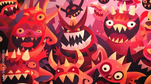 Adorable angles of mischief cute devils in geometric hell photo