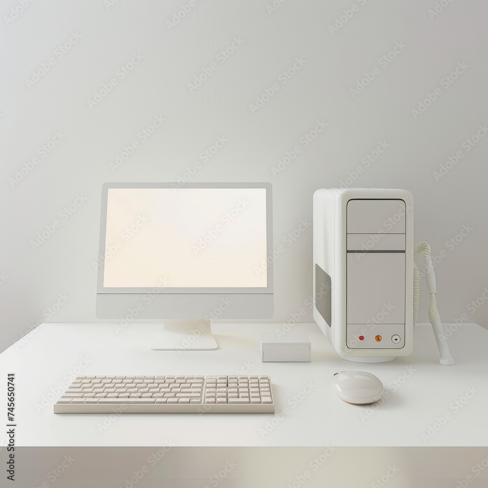Old mainframe processing units showcased in a white minimalist setting a dialogue between computing power and design simplicity Old mainframe processing units showcased in a white minimalist setting a dialogue between computing power and design simplicity