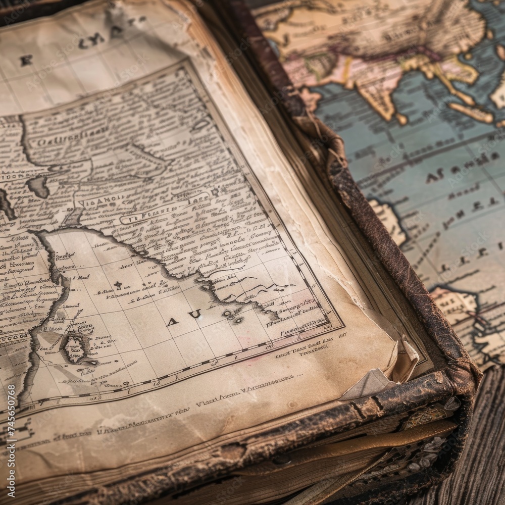 Vintage map of the Holy Land with an ancient Bible exploring Old ...