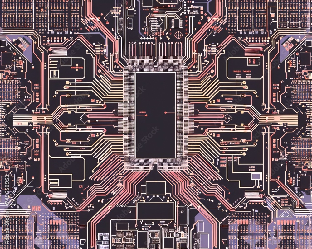 Schematic beauty a PCB with highlighted microchips and traces for ...