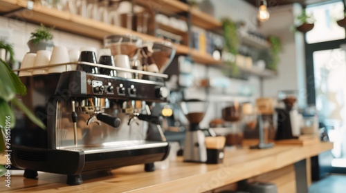 modern coffee shop featuring coffee maker machines and barista equipment © Matthew