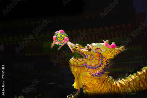 Chinese dragon dance with dark background