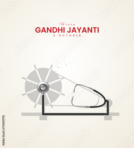 Happy Gandhi Jayanti.Gandhi's eyeglasses with the Indian flag. 3D Illustration