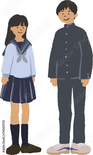 学生の全身イラスト　セーラー服と学生服