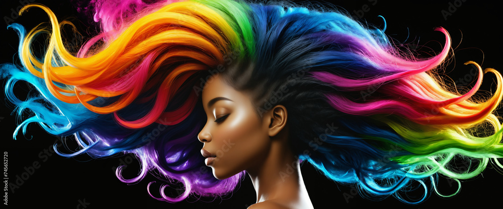 Portrait of an Afro girl with colorful hair