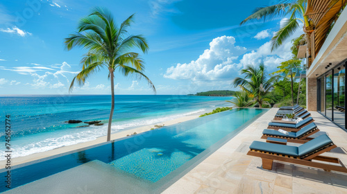 serene beauty of a seaside villa, where azure waves © ZoomTeam