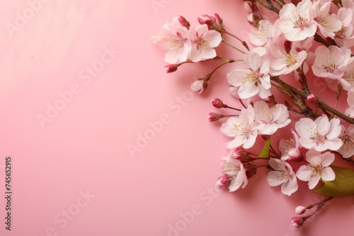 Elegant spring sakura blossoms on vibrant pink background - ideal for banners and greeting cards