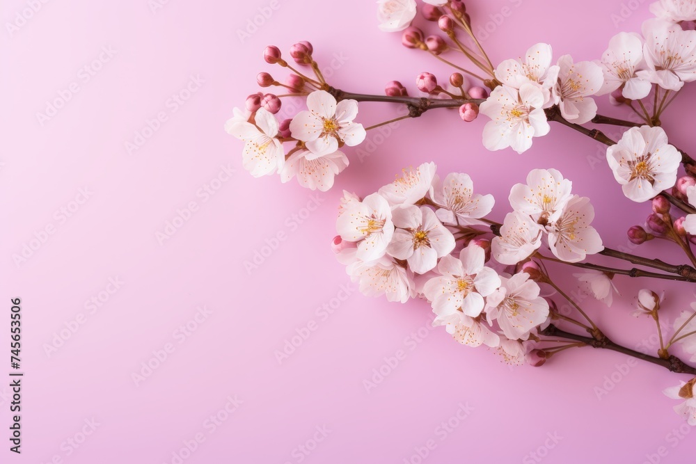 Delicate spring sakura blossoms on vibrant pink background. Great banner, greeting card