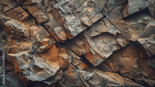 The background features a dark rock texture, showcasing a rough mountain surface in deep brown tones.