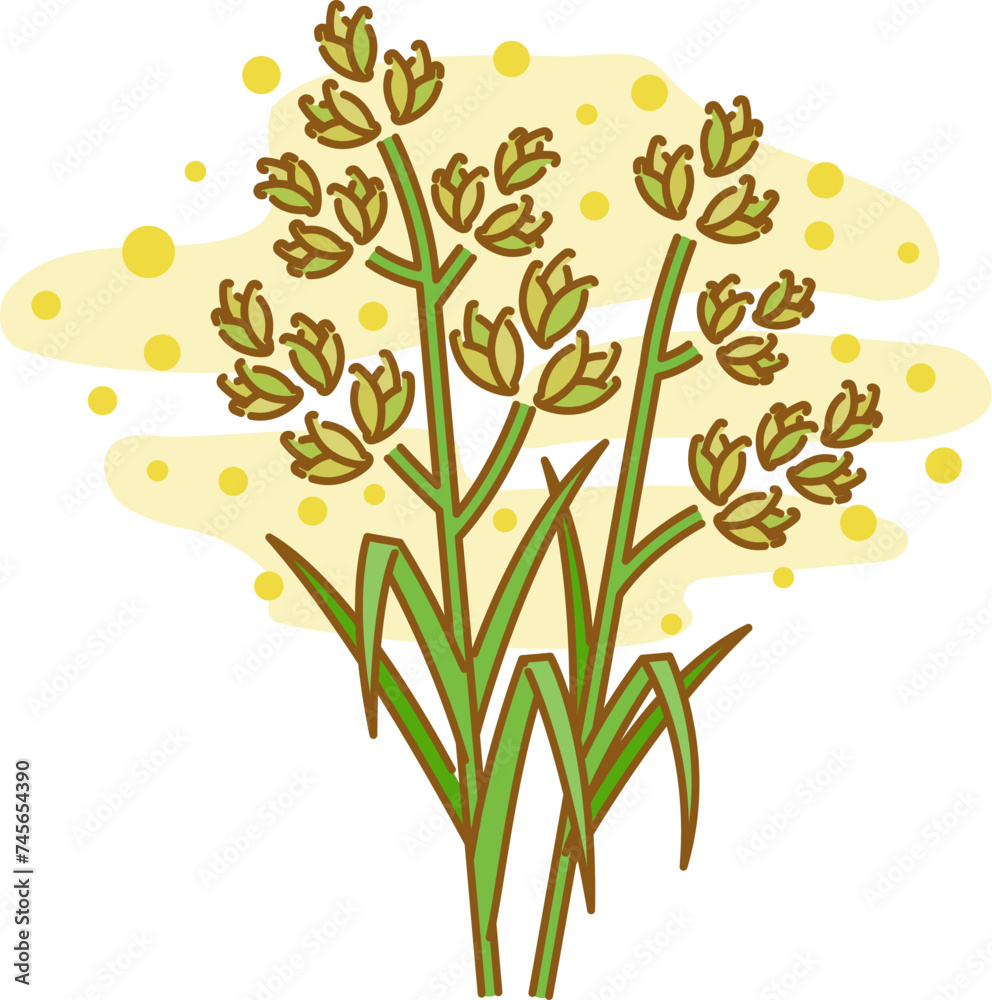 花粉症の原因となるカモガヤから花粉が飛散するイメージ vector de Stock | Adobe Stock