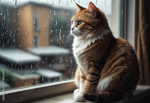 Lonely kitten sits on windo...