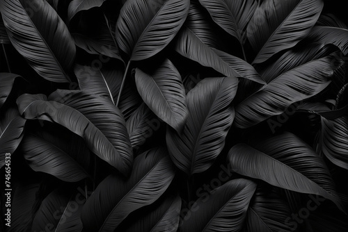 Textures of abstract black leaves for tropical leaf background