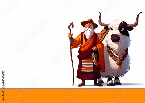 Fotomurale Stunning Illustration of a Tibetan Man and Yak: A Cultural Journey, Captivating