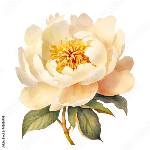 Watercolor flowers of Peony flower isolated on white background.