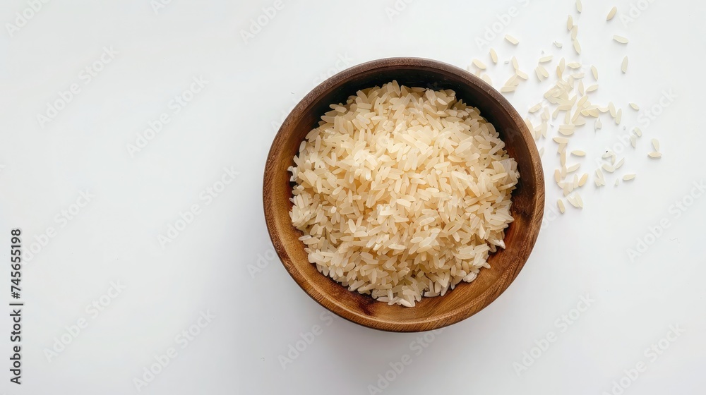 bowl of boiled rice isolated on white background, top view bowl of boiled rice isolated on white background, top view