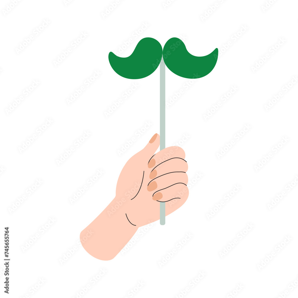 Happy Saint Patrick's day element. Photo Booth Party Props. Green mustache icon in hands. Happy Saint Patrick's day element. Photo Booth Party Props. Green mustache icon in hands.