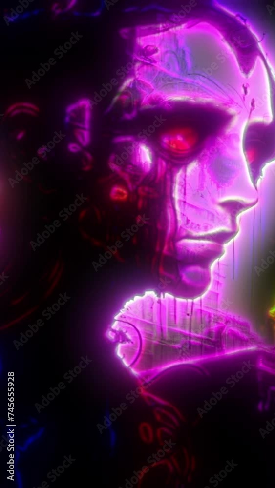 Abstract Sci-Fi Portrait with Neon Glowing Effects in Vivid Colors Abstract Sci-Fi Portrait with Neon Glowing Effects in Vivid Colors