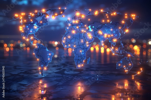 World Map Surrounded by Lights