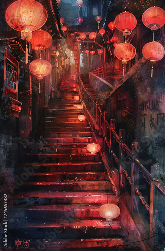 chinese lantern in the night, generative ai © ketkata