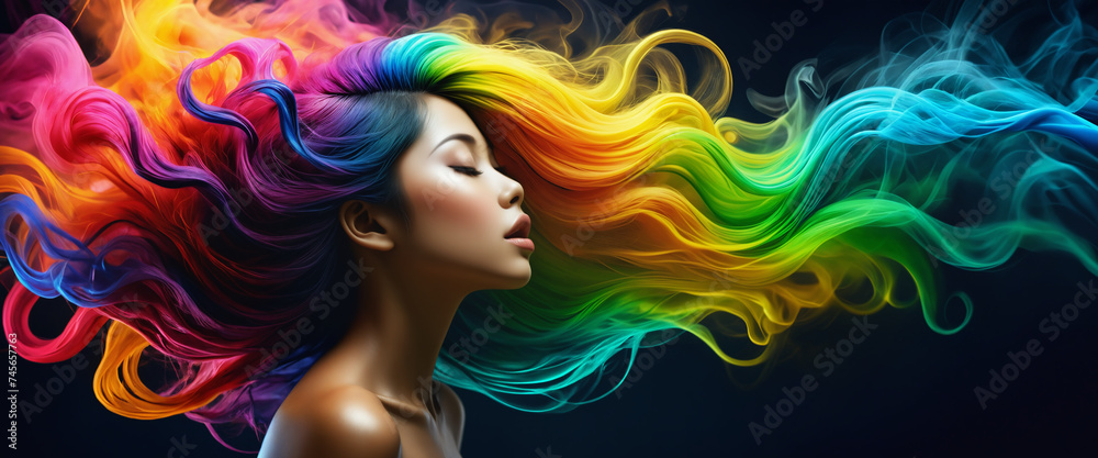 Portrait of an Asian girl with colorful hair