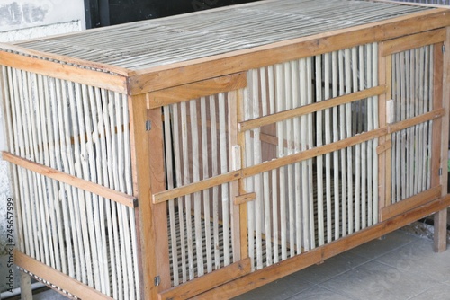 Chicken cage made of wood and bamboo