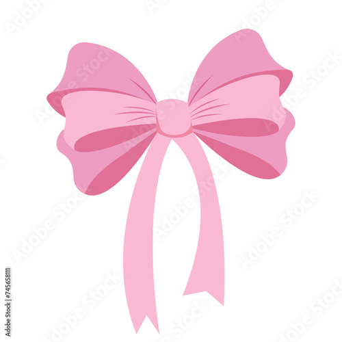 Pink bow coquette y2k aesthetic ribbon, elegant accessory, pastel tie isolated on white background. Lovely satin knot.
